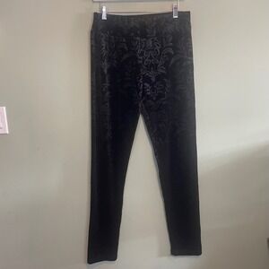 Womens Pull On Boho Gothic Preppy Vintage‎ Style Floral Print Pants Black Large